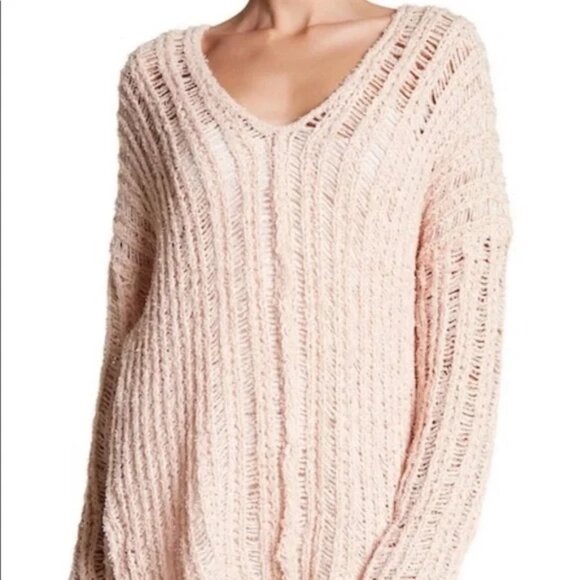 ASTR the Label Pink Chunky Open Weave V-Nneck Knit Sweater - Picture 2 of 8